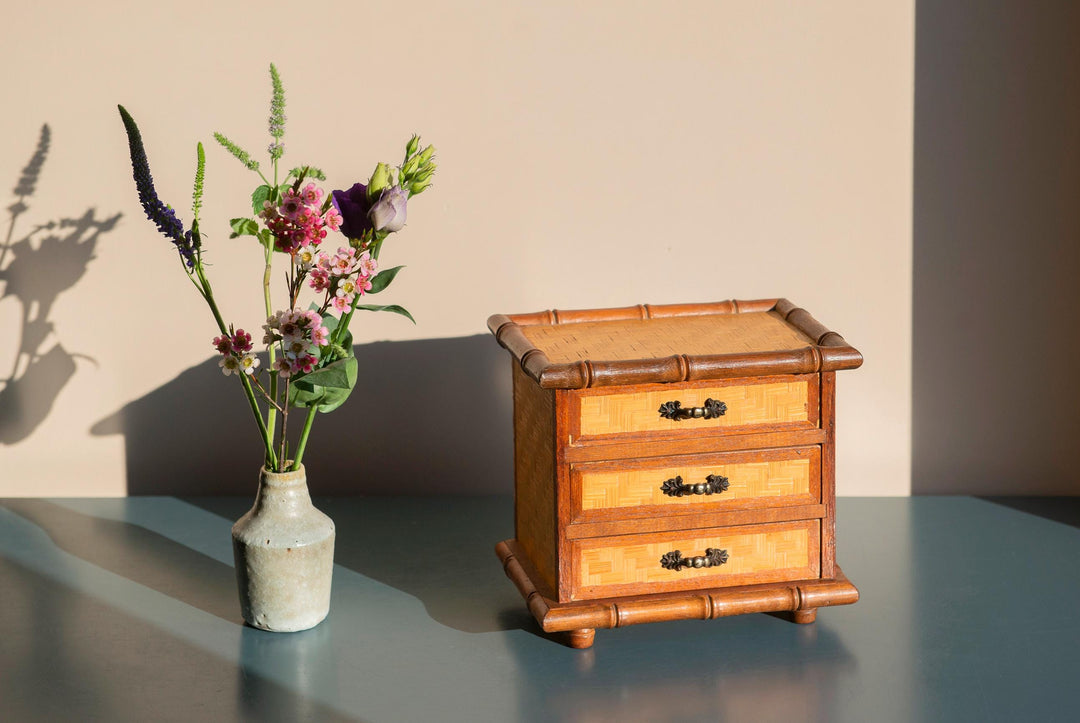 Vintage French Faux Bamboo Jewelry Chest