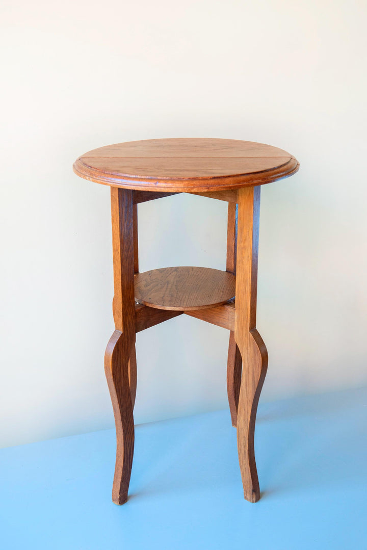 Art Deco Round Side Table - Solid Oak