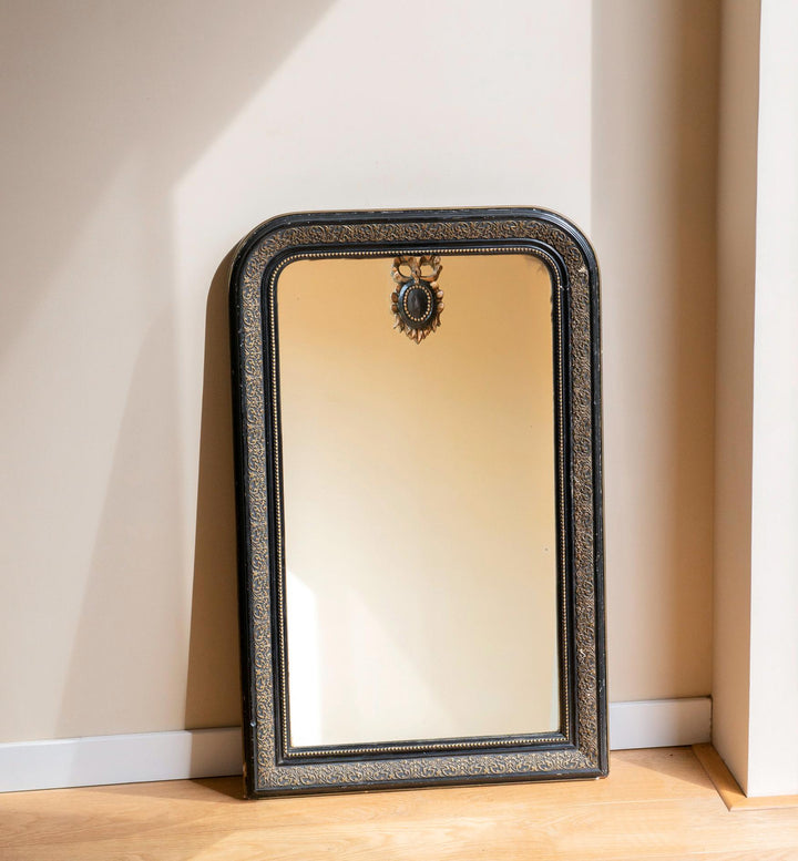 Antique French Black & Gold Louis Philippe Arch Mirror