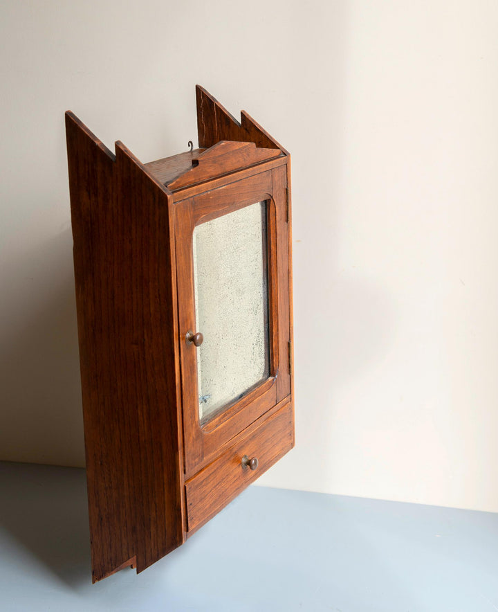 Antique French Wall Cabinet With Foxed Mirror