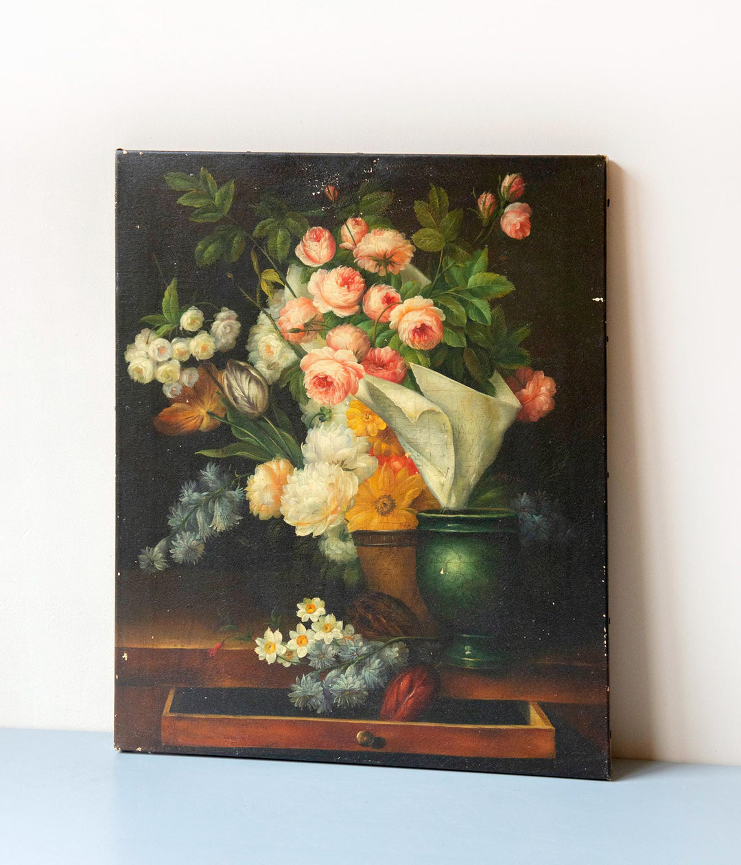 Antique Dutch Still Life Flower Painting on Canvas, 1900s