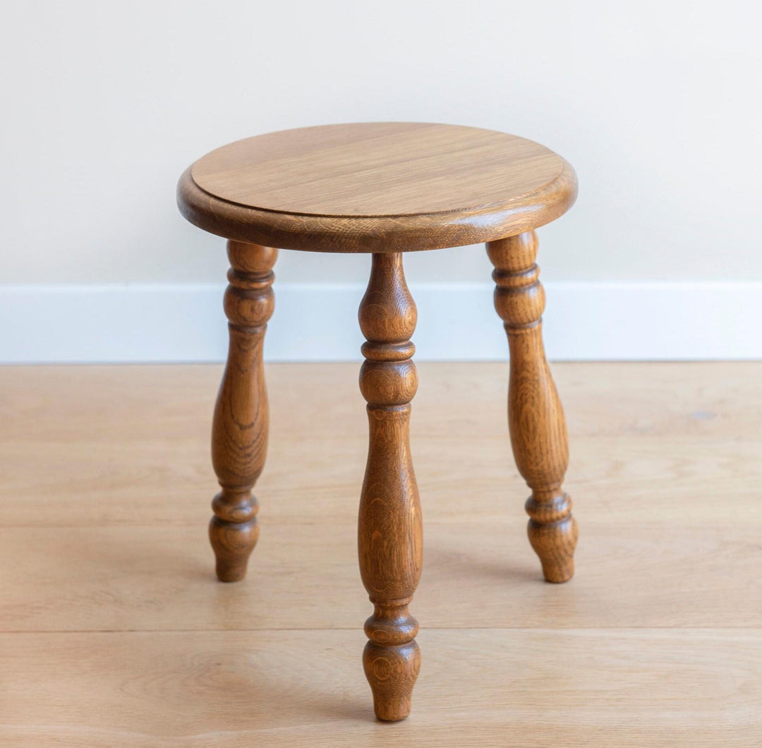 Antique Oak Stool with Turned Legs