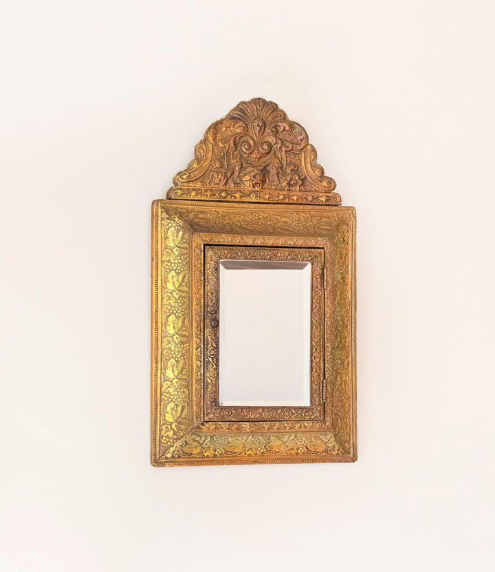 Antique French Brass Vanity Mirror Cabinet