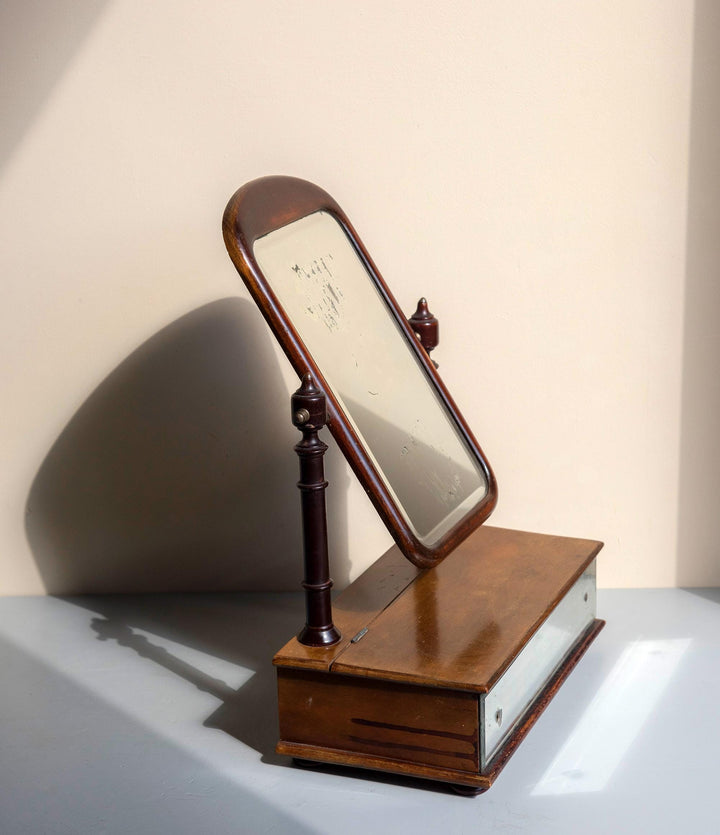 Antique Victorian Mahogany Table Mirror with Drawer