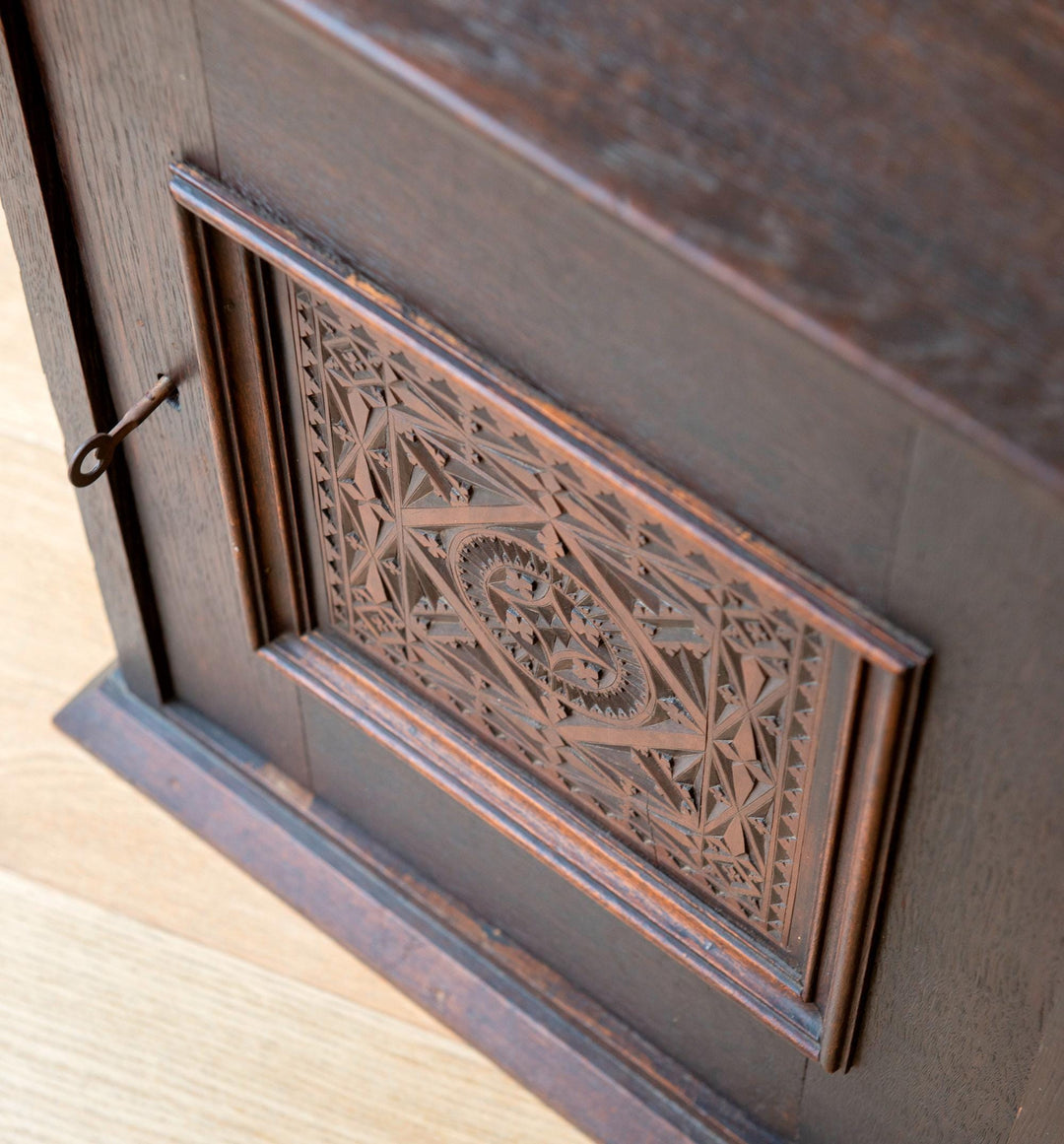 Antique Dutch Carved Wooden Wall Cabinet - Folk Art