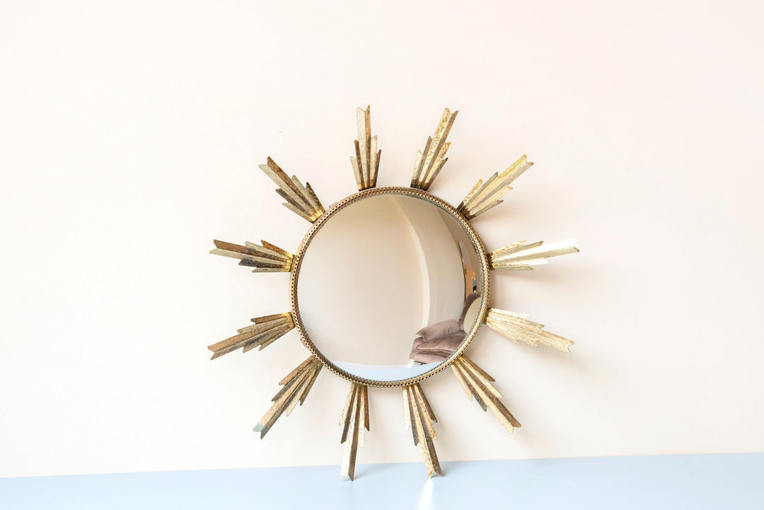 Vintage Sunburst Convex Wall Mirror – 1950s