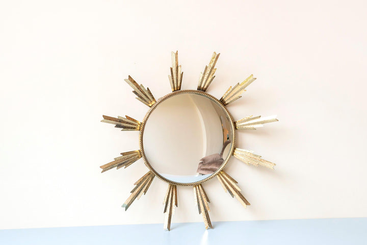 Vintage Sunburst Convex Wall Mirror – 1950s