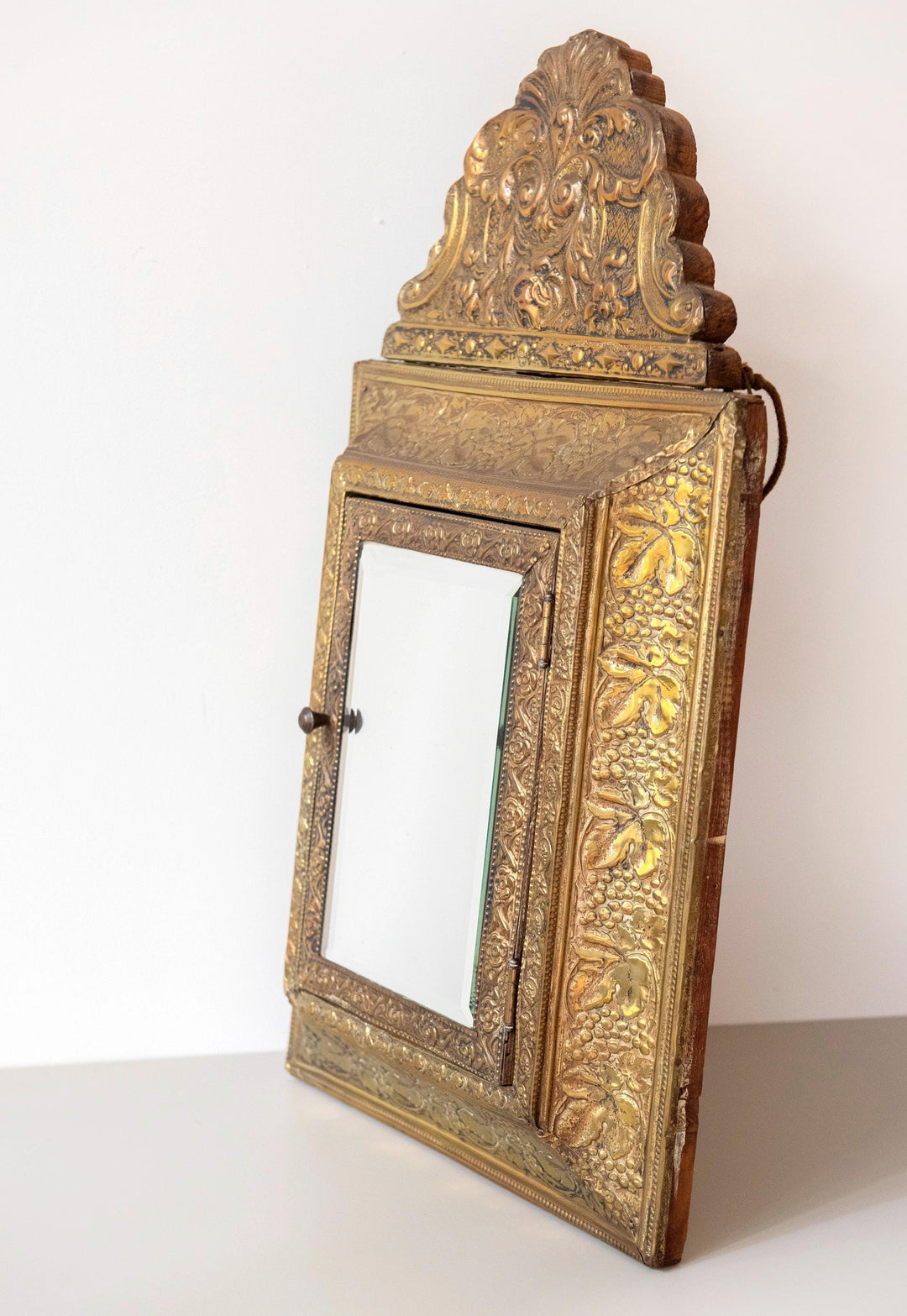 Antique French Brass Vanity Mirror Cabinet