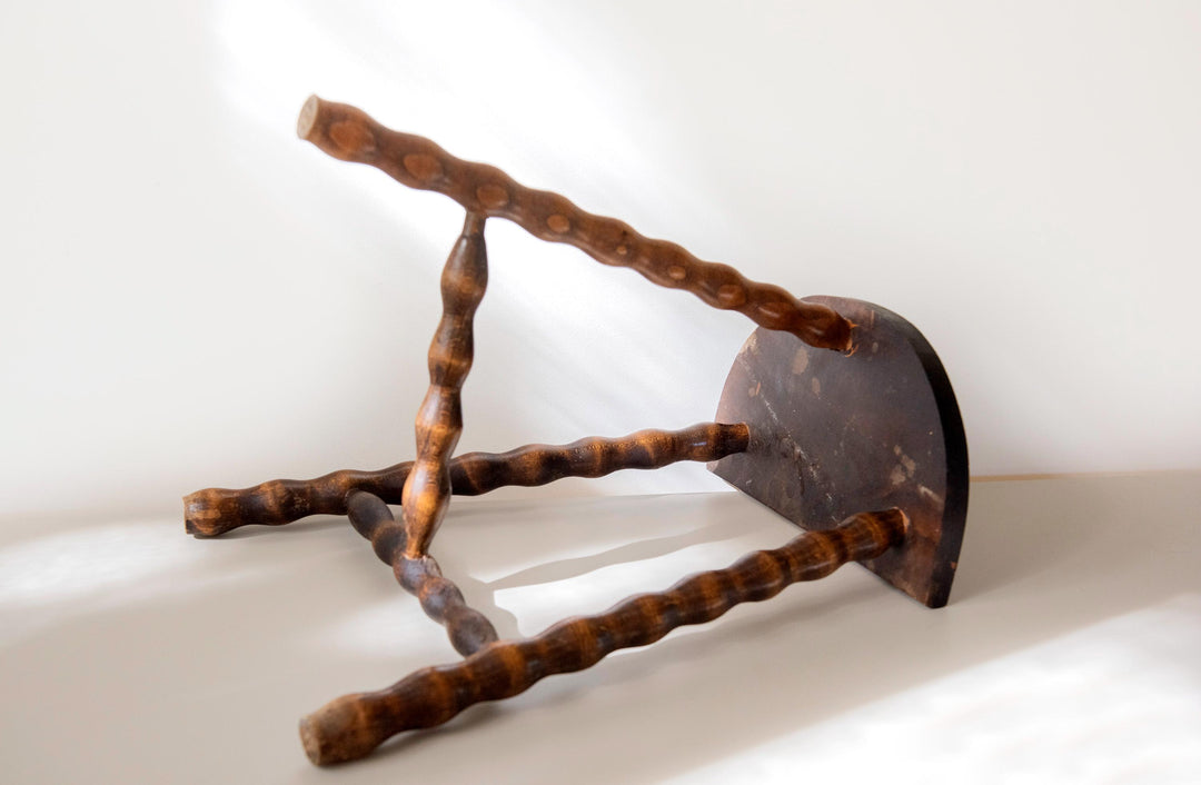 Vintage Wooden Milking Stool with Turned Bobbin Legs