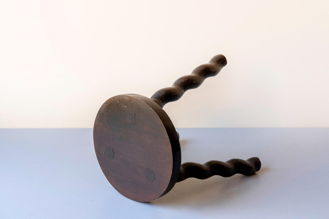 Antique Barley Twist Milking Stool - Handcrafted Oak Plant Stand
