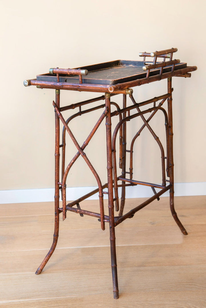 Antique Japanese Bamboo Side Table - Victorian Butler Tray