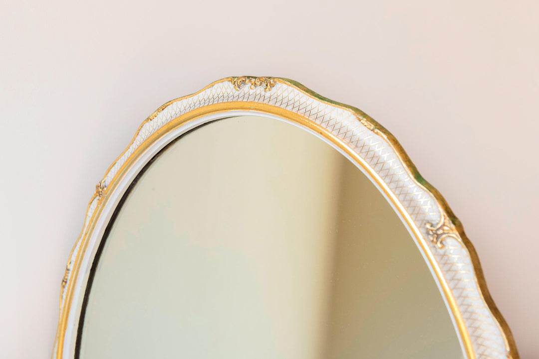 Vintage Dutch Oval Wall Mirror - Gold & Cream Scalloped Frame