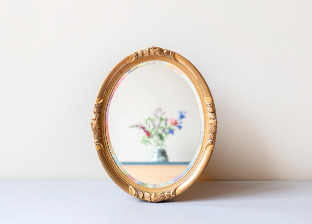 Vintage Belgian Oval Gold Wall Mirror – 1960s