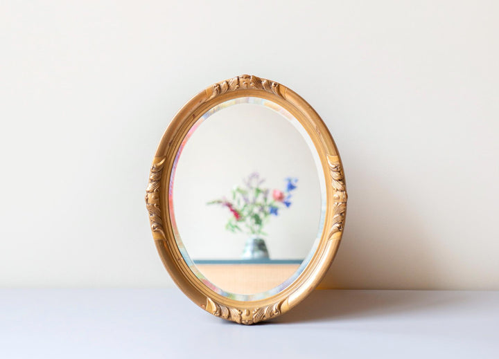 Vintage Belgian Oval Gold Wall Mirror – 1960s