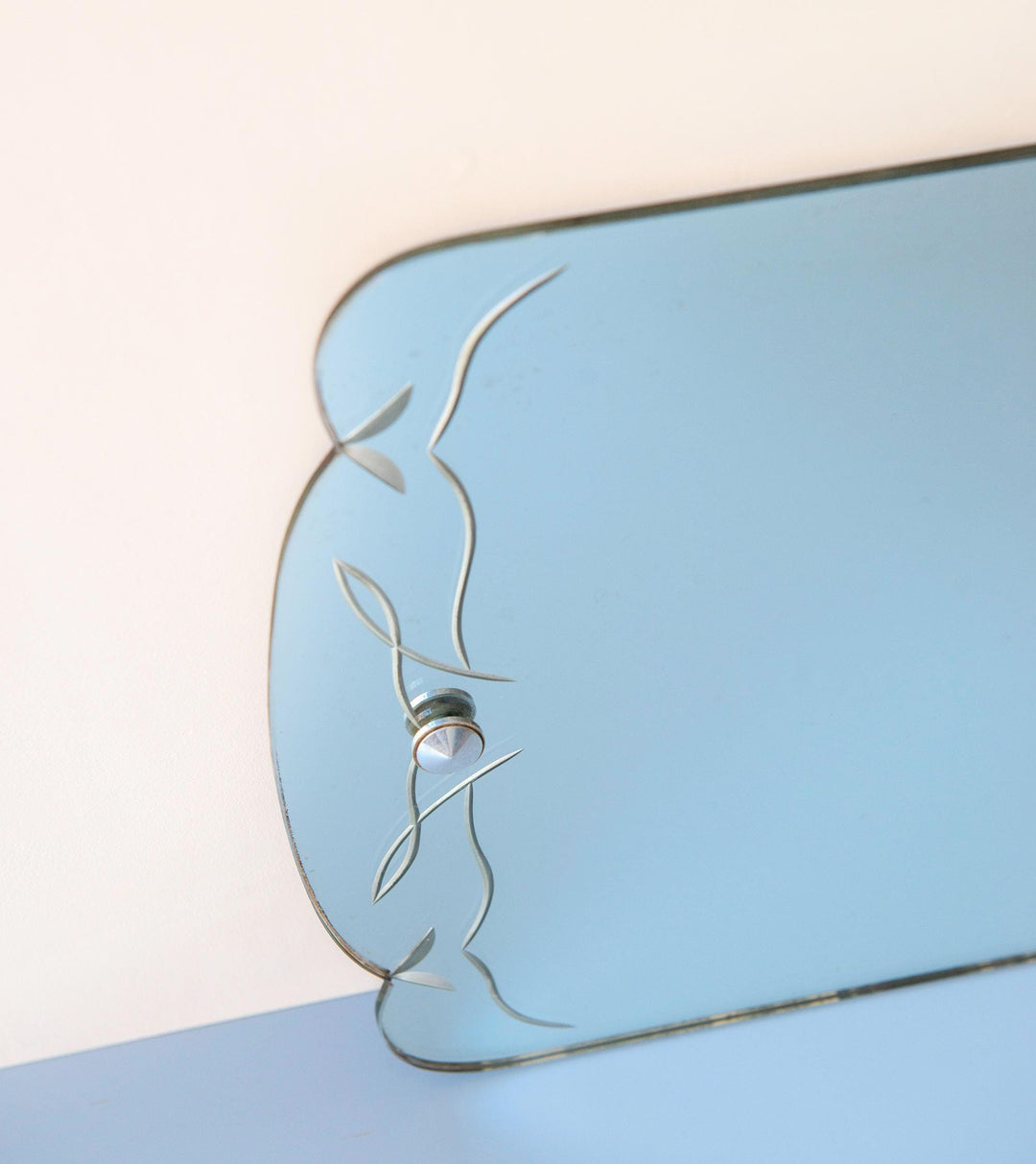 Antique Art Deco Frameless Etched Wall Mirror