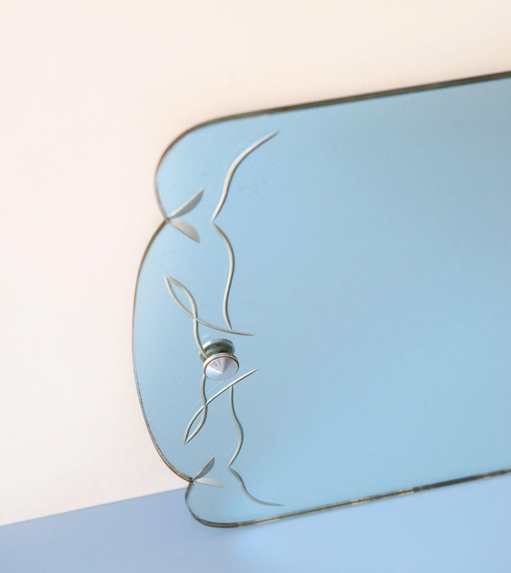 Antique Art Deco Frameless Etched Wall Mirror