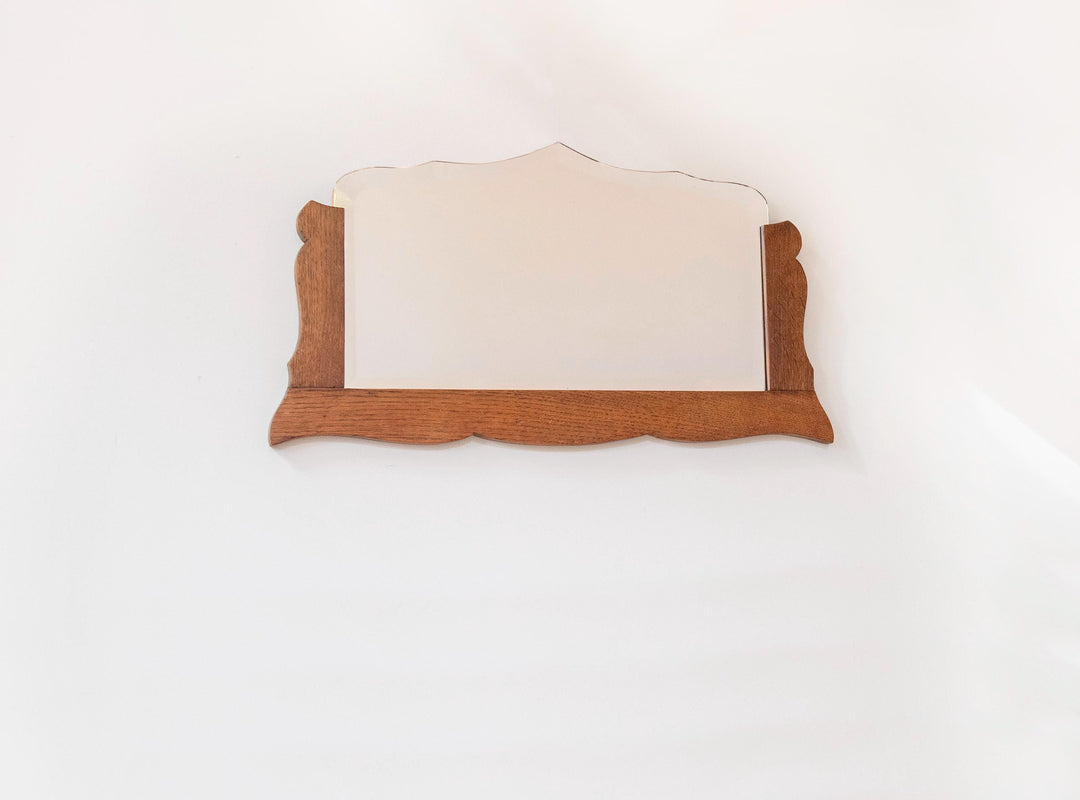 Antique Art Deco Frameless Wall Mirror - Scalloped Oak Frame