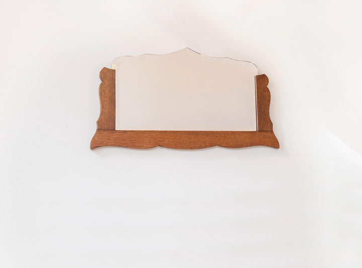 Antique Art Deco Frameless Wall Mirror - Scalloped Oak Frame
