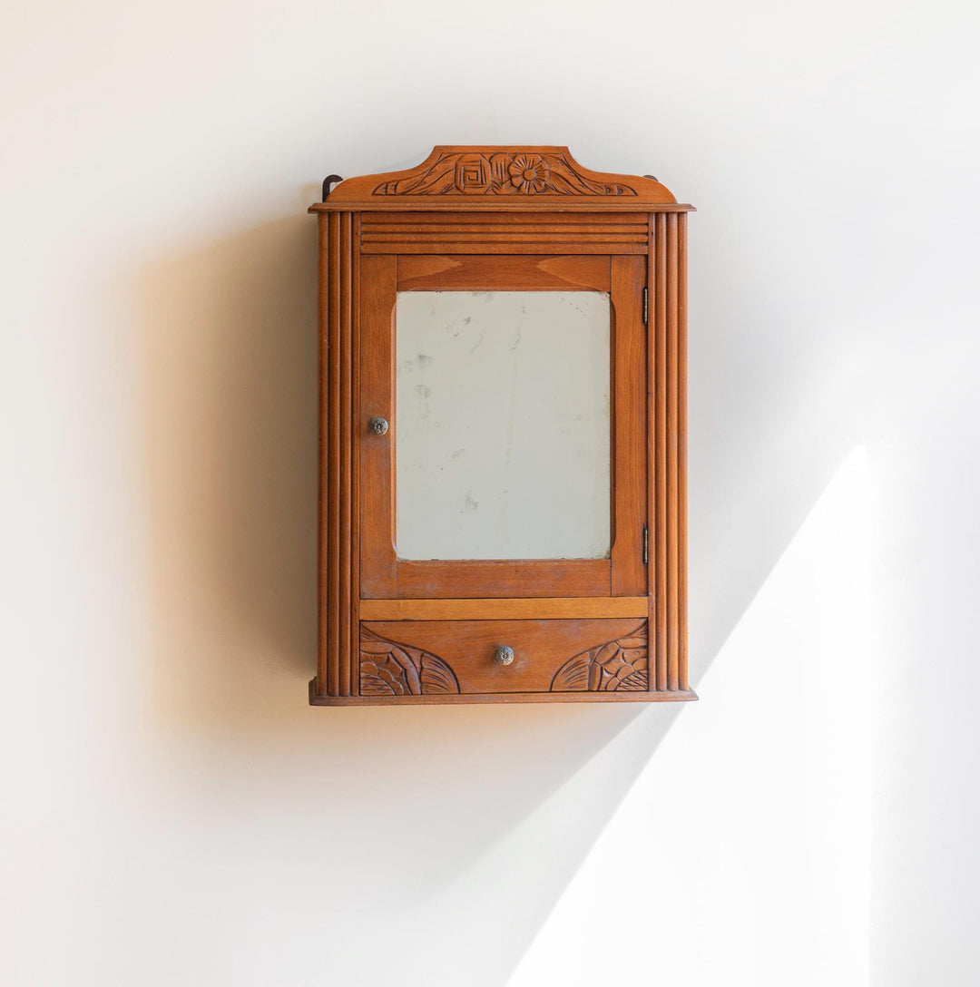 Antique French Oak Wall Cabinet with Mirror