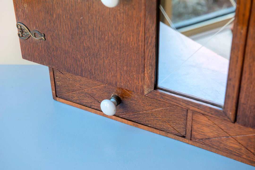 Vintage Oak Bathroom Cabinet with Mirror, 1930s