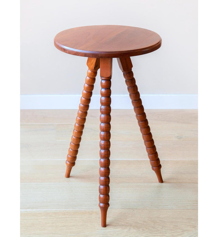 Vintage Teak Round Side Table With Bobbin Legs – Mid Century