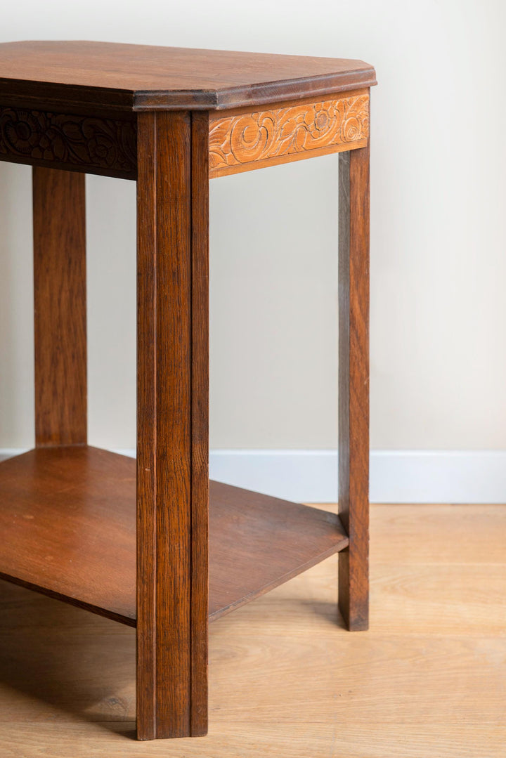 Art Deco Oak Side Table with Drawer