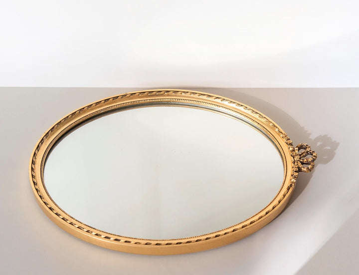 Vintage Gilt Oval Wall Mirror - Dutch 1960s Bow Crest Mirror