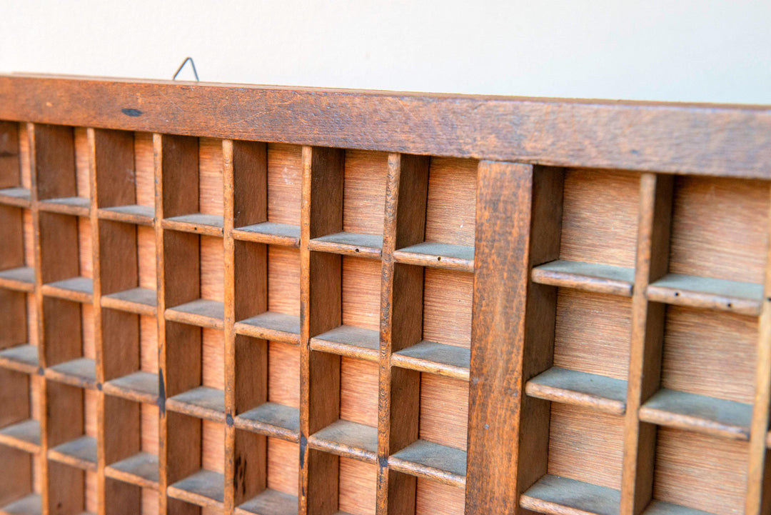 Antique Wooden Printers Type Case with Metal Handles
