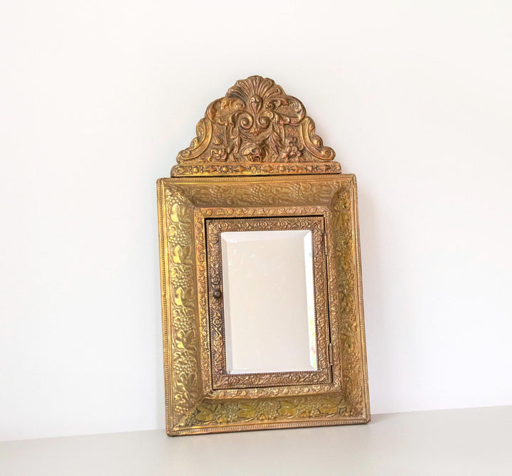 Antique French Brass Vanity Mirror Cabinet