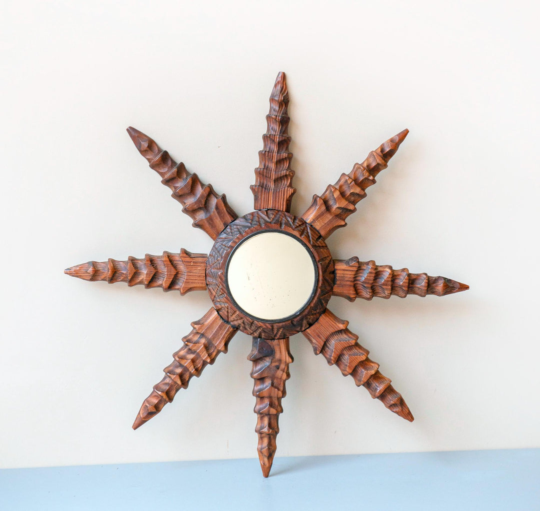 Vintage Spanish Carved Sunburst Mirror, 1960s