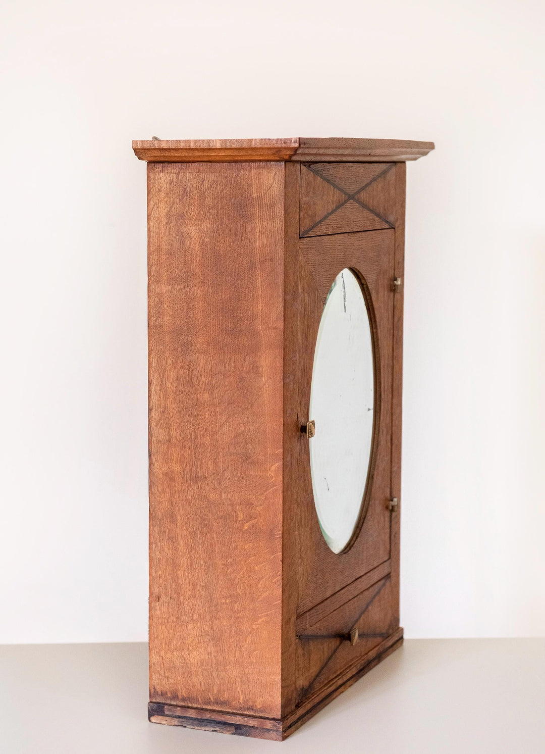 Antique Wooden Medicine Cabinet with Oval Mirror