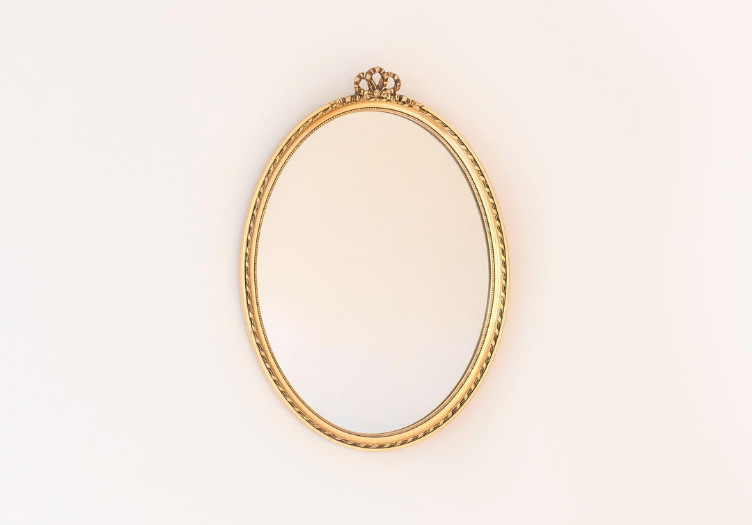 Vintage Gilt Oval Wall Mirror - Dutch 1960s Bow Crest Mirror