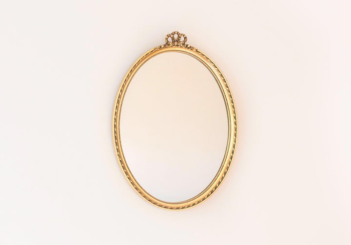 Vintage Gilt Oval Wall Mirror - Dutch 1960s Bow Crest Mirror
