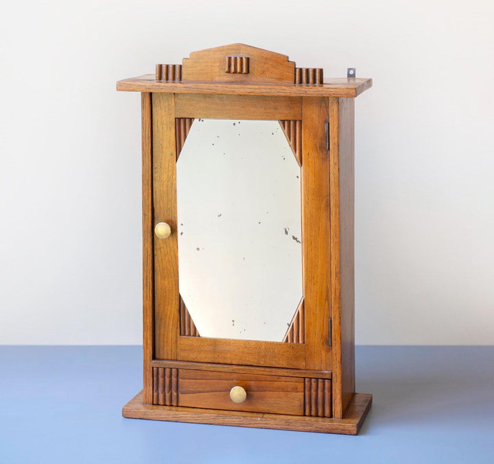 Antique Dutch Art Deco Oak Medicine Cabinet