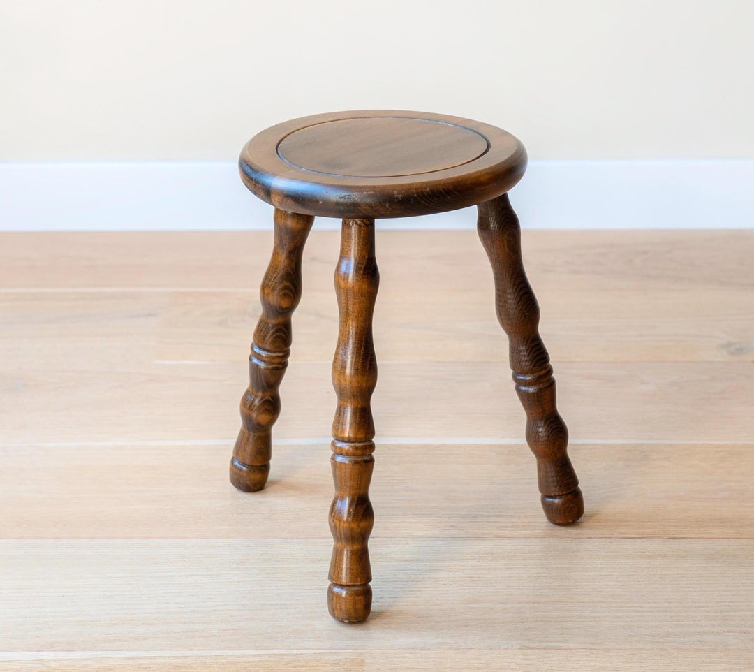 Vintage Oak Tripod Stool with Turned Legs