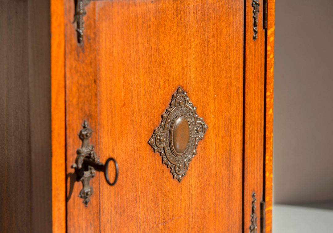 Antique Oak Victorian Medicine Cabinet with Lock