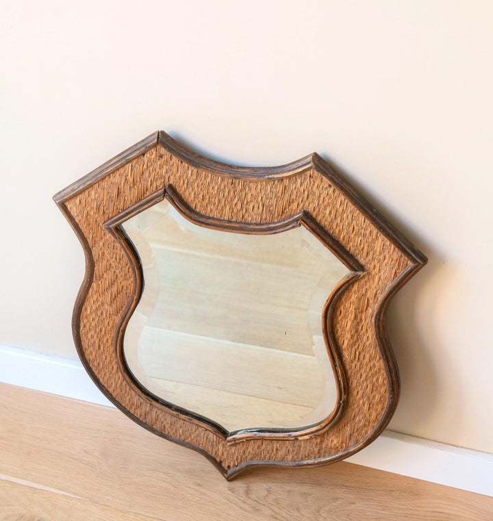 Vintage Shield Mirror - Large Rattan Wicker Frame