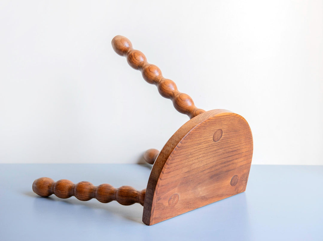 Vintage French Oak Bobbin Stool – Half Round Top