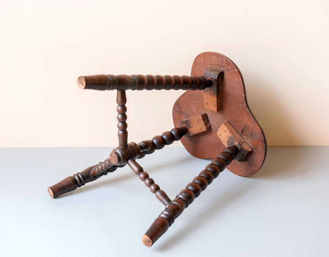 Antique Oak Bobbin Stool - Clover Seat