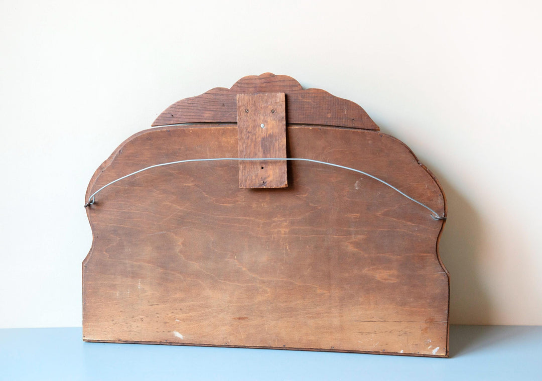 Large Antique Wooden Mantel Mirror – Scalloped Frame With Carved Crest