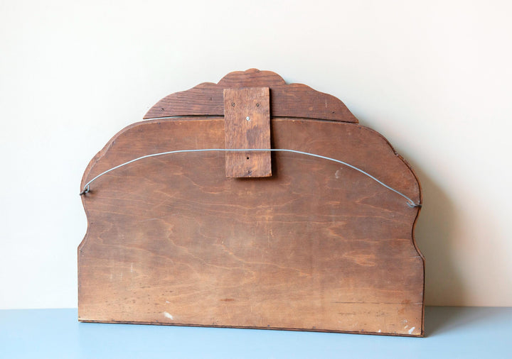 Large Antique Wooden Mantel Mirror – Scalloped Frame With Carved Crest