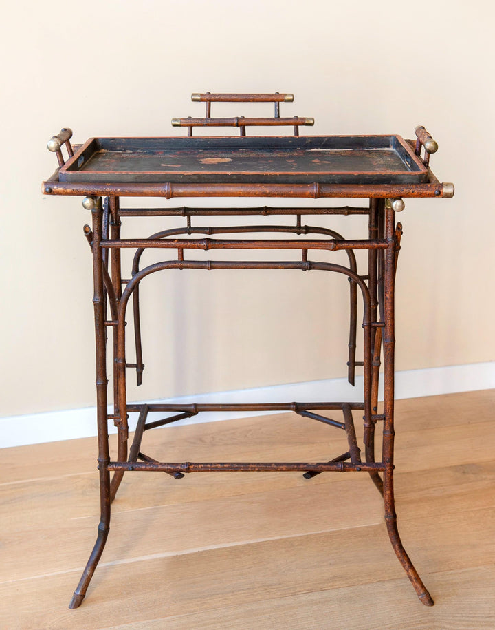 Antique Japanese Bamboo Side Table - Victorian Butler Tray
