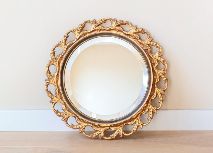 Italian Giltwood Round Wall Mirror - Hollywood Regency