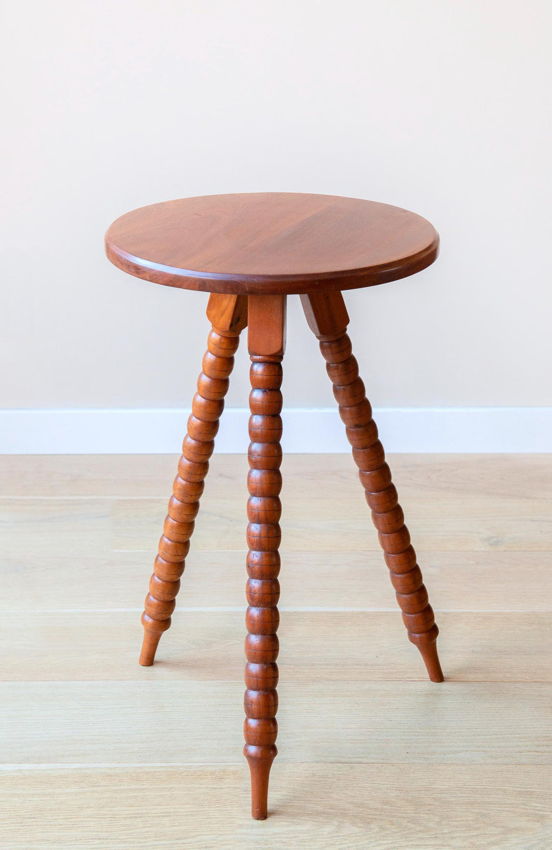 Vintage Teak Round Side Table With Bobbin Legs – Mid Century