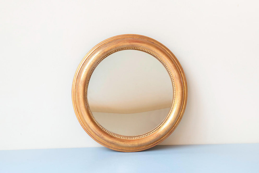 Vintage Convex Bullseye Mirror - Gilt Wood Frame with Beaded Inner Rim