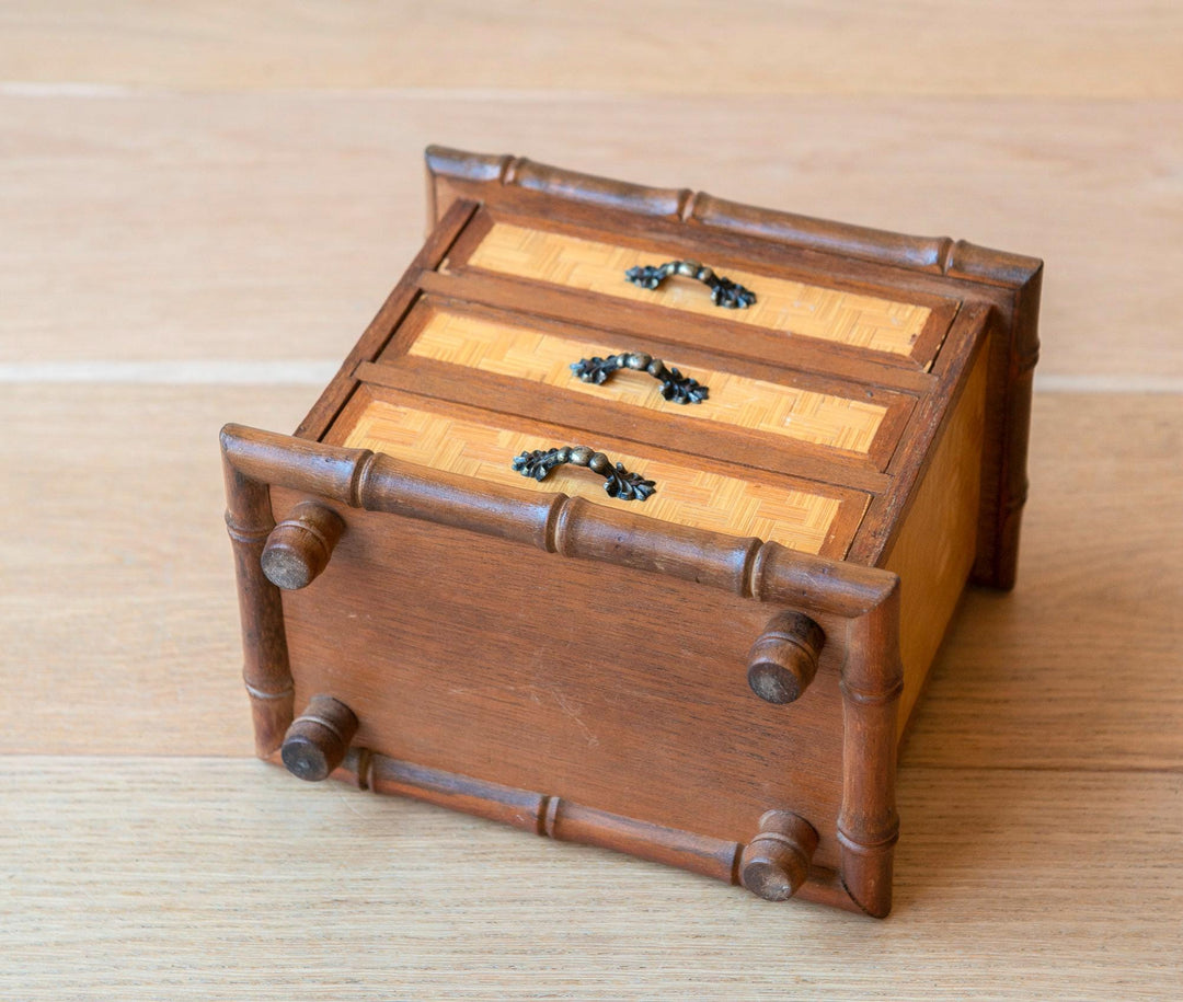 Vintage French Faux Bamboo Jewelry Chest