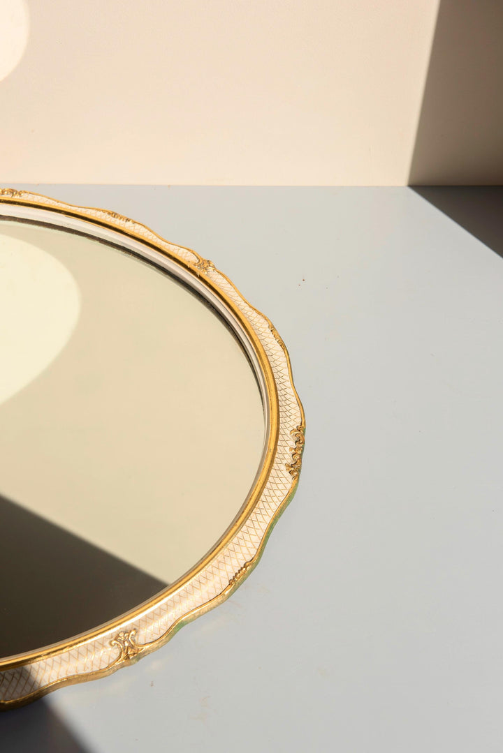 Vintage Dutch Oval Wall Mirror - Gold & Cream Scalloped Frame