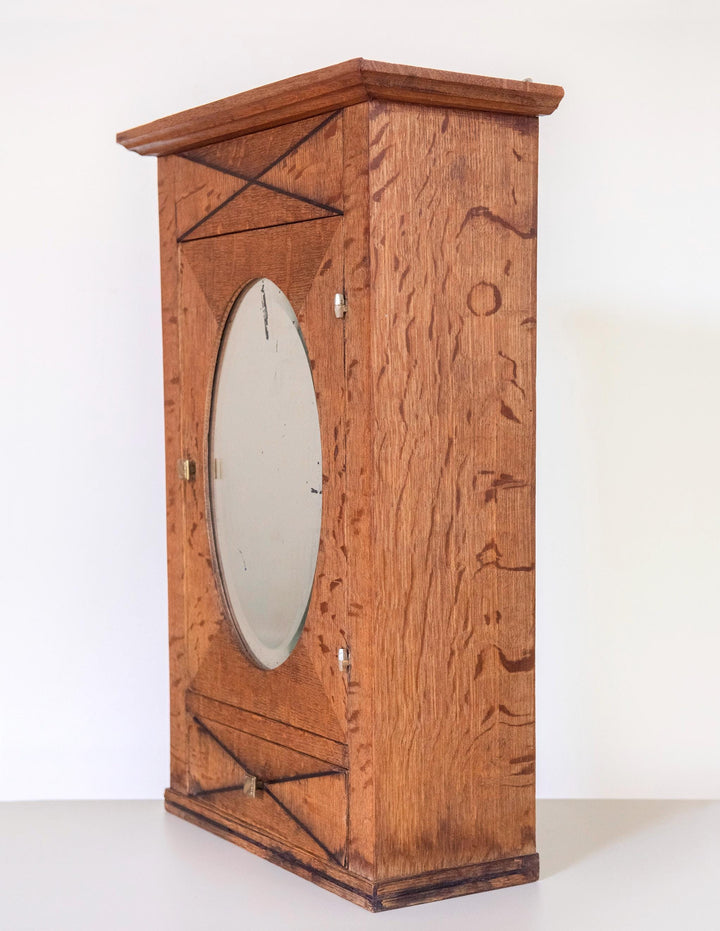 Antique Wooden Medicine Cabinet with Oval Mirror