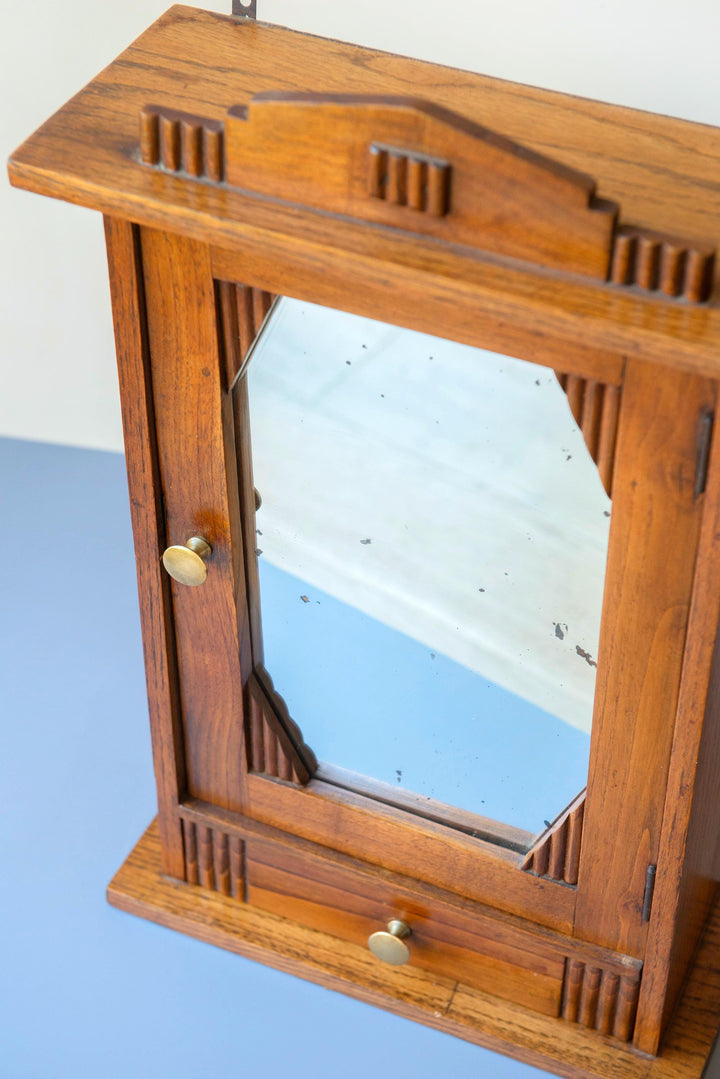 Antique Dutch Art Deco Oak Medicine Cabinet
