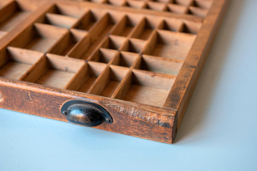 Antique Wooden Printers Type Case with Metal Handles